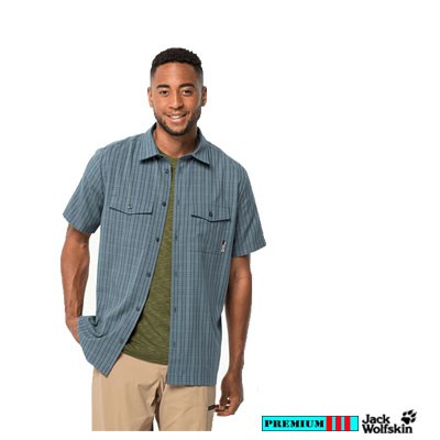 Jack Wolfskin Heren Shirt Thompson 1401043-1286 Blauw geruit